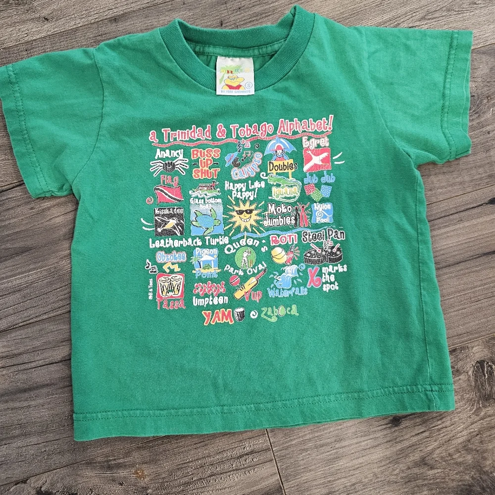 Green Kids 3t szS Trinidad Alphabet T-Shirt West‎ Indies Vacation Summer Spring